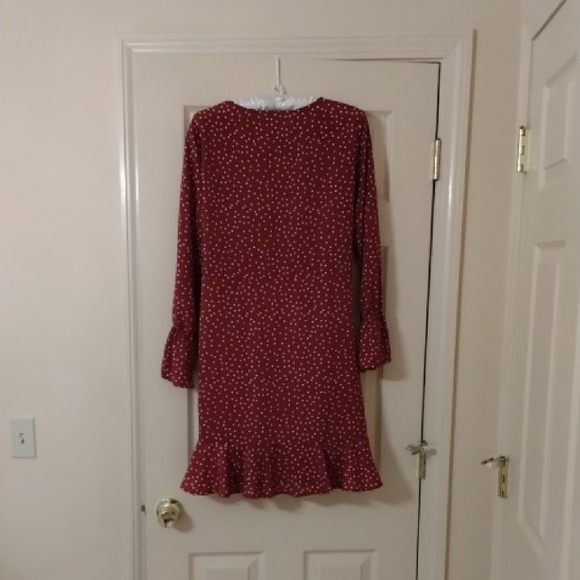 Red Dot Tie-Waist Long Sleeve Dress - Picture 3 of 3